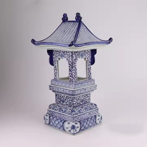 Antiguo chino <span class=keywords><strong>azul</strong></span> blanco cerámica Pagoda diseño contemporáneo jarrón de mesa <span class=keywords><strong>pabellón</strong></span> decorativo adorno de porcelana - Product Image 5