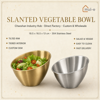 Bol de service incliné en acier inoxydable brossé pour salade et légumes, plat à sauce, compatible lave-vaisselle, écologique, vente en gros