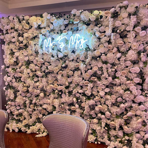 HK-FW053 Panel de pared de flores de seda 3D/5D enrollable de 8x8 pies y 5 pies, telón de fondo de rosas para bodas, cortina de pared floral para bodas - Product Image 1