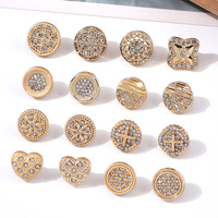 18MM 20MM 22MM 24MM 25MM Kancing Logam Vintage Emas Berhias Rhinestone Polos Bulat Untuk Pakaian Kancing Jahit Logam