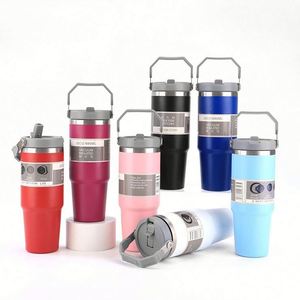 Bouteilles isothermes en acier inoxydable de 30 oz avec couvercle à paille et poignée – Vente en gros - Product Image 5