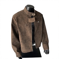 Blouson en cuir PU style streetwear américain pour homme, col montant, coupe ample, fermeture éclair frontale, coupe-vent, vêtement d'extérieur printemps