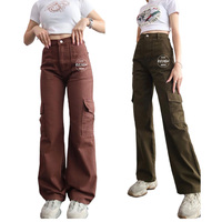 Pantalon cargo personnalisé avec logo 2026, vente en gros, pantalon décontracté pour femmes, vêtements pour femmes, pantalon taille haute avec poches