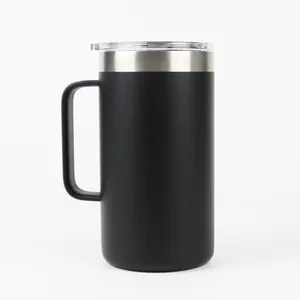 Tasse à café de voyage 12 oz, poignée et couvercle, en acier inoxydable, Double paroi isolée sous vide, pour le Camping, le bureau ou la maison, tasse pour boissons chaudes ou froides