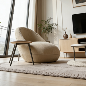 Fauteuil d'appoint moderne en cuir crème, style minimaliste, fauteuil de salon de luxe, canapé unique en forme d'œuf pour le mobilier de salon - Product Image 3