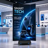Afficheur LED pliable à trois volets 600cd P2, double face, 1080P, support mobile au sol, signalisation numérique pour la publicité en intérieur