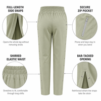 Pantalon d'allaitement à ouverture latérale complète avec boutons-pression pour personnes âgées, post-opératoires, patients en fauteuil roulant, uniforme de soins à domicile, facile à enfiler
