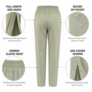 Pantalones Adaptables con Broches Laterales de Apertura Completa <span class=keywords><strong>para</strong></span> Enfermería, <span class=keywords><strong>para</strong></span> Personas Mayores, Postoperatorios, Pacientes en Silla de Ruedas, Cuidado en el Hogar, Uniforme, Fácil de Vestir - Product Image 3