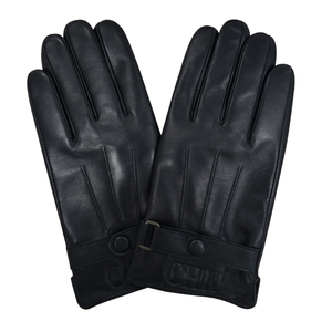 Gants pour hommes en cuir de chèvre noir, design personnalisé, chauds pour l'hiver, pour la conduite, la moto, le ski, les activités de plein air, les voyages, les sports, teinture unie - Product Image 1