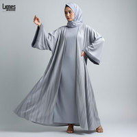 Abaya ouverte élégante en tissu personnalisable, robe longue en satin, tenue de soirée islamique modeste avec hijab