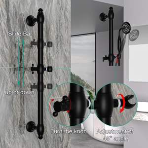 Pomme de douche rétro en laiton noir mat, à main, murale, hauteur réglable, barre coulissante, écologique, haute pression, pour hôtel, toilettes - Product Image 2