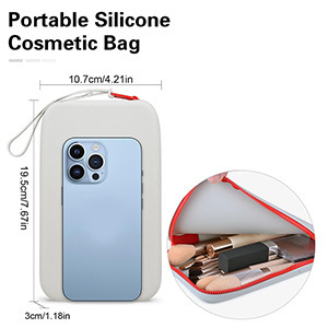 Cosmetic Bag Large Capacity Zipper Closure Portable Makeup Case Storage <b>Pouch</b> For Travel And Home Use White Solid Color - Product Image 5