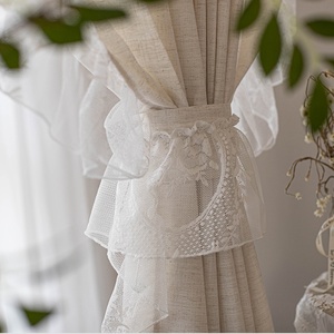French girl princess style lace ruffled cream white bay window modern minimalista cotone <span class=keywords><strong>lino</strong></span> tinta unita <span class=keywords><strong>tenda</strong></span> da soffitto - Product Image 6