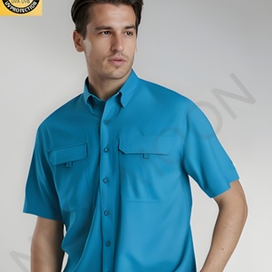 เสื้อตกปลาผู้ชายแบบกำหนดเองสำหรับฤดูร้อน โพลีเอสเตอร์ โลโก้สั่งทำ แห้งเร็ว เสื้อทำงานกลางแจ้ง แขนสั้น - Product Image 3