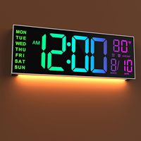 Horloge murale numérique LED de 16 pouces, affichage intelligent avec température/date/jour, fonction snooze, horloge de bureau pour salon
