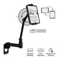Support mural pour tablette, rotation à 360 degrés, en alliage d'aluminium, pliable, réglable en hauteur, support portable pour tablette, pour chevet, canapé