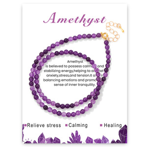 Collier en perles d'améthyste naturelle personnalisé en gros, perles boule de 4 mm, cristal de guérison bohème, cadeau, petites commandes - Product Image 6