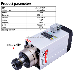 GDZ120 * 103 gdz ER32 4.5kw 18000RPM แกนหมุนระบายความร้อนด้วยอากาศสำหรับเครื่องเราเตอร์สปินเดิลมอเตอร์ - Product Image 3