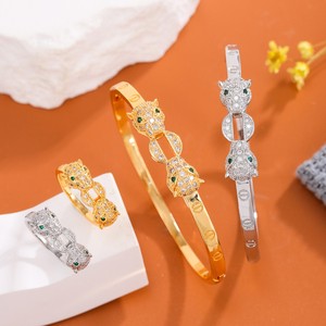 Pulsera de Zirconia con Cabeza de Leopardo de Doble Cabeza, Chapada en Oro, Joyería Retro de Moda - Product Image 2