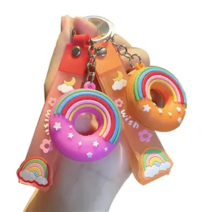 Оптовая продажа милый школьный рюкзак резиновый кулон мультфильм Радужный брелок 3D Пончик мягкий ПВХ брелок с пользовательским браслетом