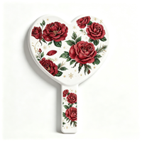 Cermin Rias Genggam Bentuk Hati Valentine Cetak UV Pola Kustom Cermin Kosmetik Portabel Cermin Dekoratif Hadiah Kecantikan Rumah