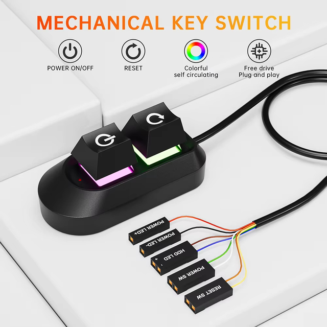 2M Desktop Computer Power Button PC Switch Mechanical Key External Start Power On/Off and Reset Button LED Light Extension Cable
