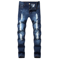 Vente en gros de pantalons jeans pour hommes coupe slim Streetwear déchirés déchirés pantalon jean pour hommes en denim à rayures de créateur