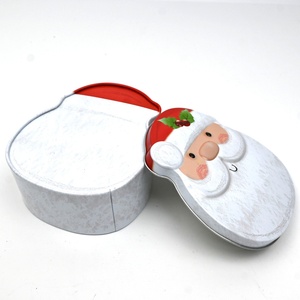 Santa Claus Head Shaped Tinplate <b>Box</b> with Embossed Lid for Candy and Food <b>Christmas</b> Gifts - Product Image 1