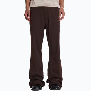 Pantalon de costume homme marron coupe droite décontractée, plissé, en polyester et viscose, tissé sur mesure - Product Image 3