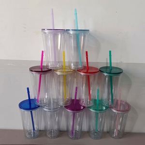 Gobelet à paille en plastique double paroi sans BPA, personnalisable avec logo, 16 oz (480 ml), design créatif sans cadre, petit gobelet portable 450 ml - Product Image 5