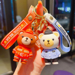 Dibujos animados policía oso luz llavero bombero oso bolsa coche colgante muñeca pequeño regalo para venta al por mayor - Product Image 2