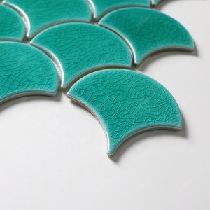 Tuile murale en mosaïque de porcelaine craquelée vert <span class=keywords><strong>turquoise</strong></span> en forme d'éventail pour l'amélioration de l'habitat - Product Image 3