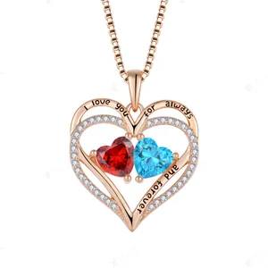 YILUN 925 Sterling Silver Eternal Love Heart Pendant Necklace Personalized Rose Gold Plated Crystals CZ Necklace for Women