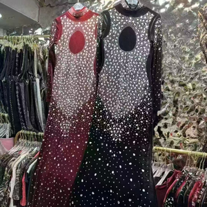 <span class=keywords><strong>Abito</strong></span> invernale elegante e Slim Casual lungo fino al pavimento <span class=keywords><strong>in</strong></span> <span class=keywords><strong>maglia</strong></span> traspirante per le donne impero pizzo <span class=keywords><strong>rosso</strong></span> nero - Product Image 1