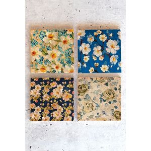 Flower01 Juego de 4 Posavasos de Piedra con Diseño Floral para Hogar/Oficina, Uso Promocional Premium - Product Image 1
