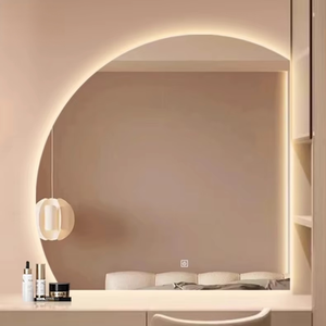 Superbe <span class=keywords><strong>Miroir</strong></span> Intelligent LED Demi-Lune Personnalisé pour Salle <span class=keywords><strong>de</strong></span> Bain, Mural, avec Éclairage Irrégulier pour Maquillage - Product Image 3