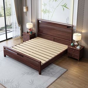 Lit en bois de rose massif 1,8 m, style chinois moderne, meubles de chambre à coucher avec rangement - Product Image 1