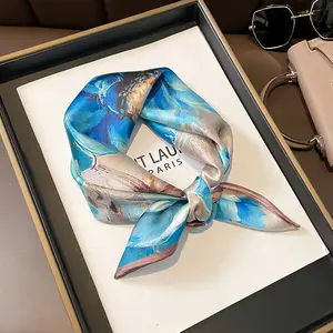 New popular ladies 100% pure silk neckerchief 53*53cm headwear bandanas soft flowers natural silk neck tie scarfs for women