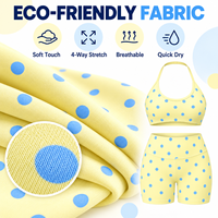 Ensemble de yoga pour femmes avec logo personnalisé, motif à pois bleus, soutien-gorge de sport et short de fitness, tenue de loisirs contrastante