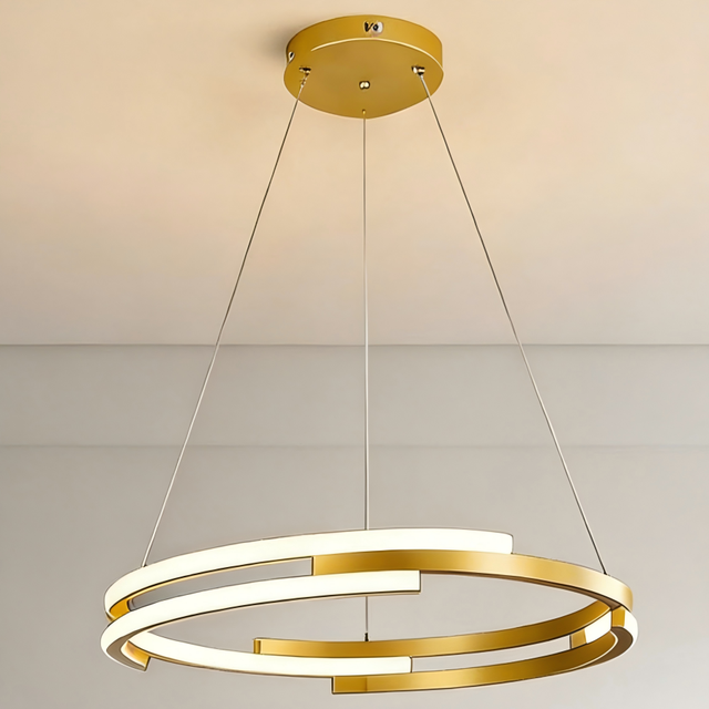 Modern Luxury Gold Ring LED Pendant Light Double Ring Chandelier for Living Room Bedroom Dining Room