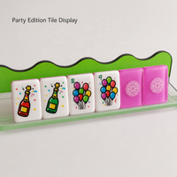 Ensemble de Mahjong Thème Anniversaire avec Bougie Gâteau, Ballon et Motifs de Tuiles de Fête pour Soirées Ludiques et Cadeaux