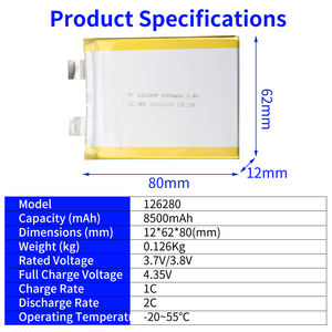 סוללת ליתיום-יון איכותית 8500mAh 3.7v 3.8V חצי-מוצקה בעלת קיבולת גבוהה דגם 126280 - Product Image 4