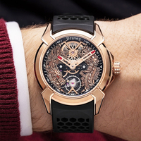 Nouvelle montre mécanique entièrement automatique pour homme, avec cadran double dragon, bracelet en silicone noir, boîtier en acier inoxydable, charme sportif et tendance