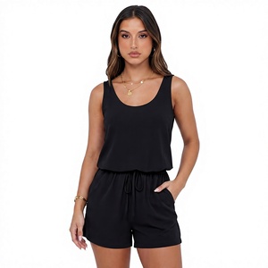 Combinaison noire sans manches en tricot pour femme, col rond, coupe ample avec poches, tenue décontractée printemps-été, fabriquée au Bangladesh - Product Image 6