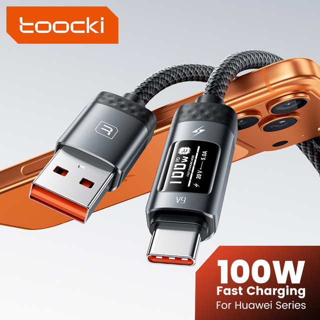 Toocki Smart Display 100W Fast Charging Cable OLED Digital Screen USB-A to USB-C Power Cable with Smart Chip for Phones Tablets