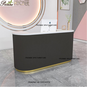 Bureau de réception japonaise en cuir, incurvé, pour salon de beauté, caisse de réception frontale, pour salons et magasins - Product Image 3