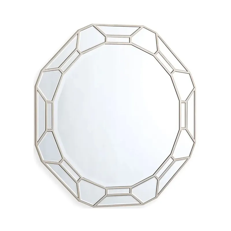 Customized French Light Luxury Style Geometric Round Mounted Wall Mirror Deco Bathroom Mirror