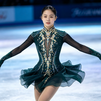 Robe de patinage artistique vert foncé à col montant, manches longues en résille, costume de compétition orné de strass, personnalisable pour enfants, adolescents et adultes, OEM