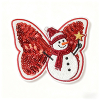 Patch brodé personnalisé en dentelle et sequins avec tissu chenille thermocollant durable pour promotion de Noël en gros
