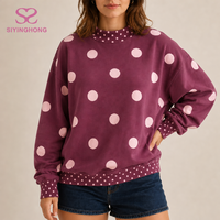 Sweat à capuche oversize en polaire pour femme avec logo personnalisé, imprimé pois sur toute la surface, lettres appliquées, poche kangourou, pull décontracté – Fabricant
